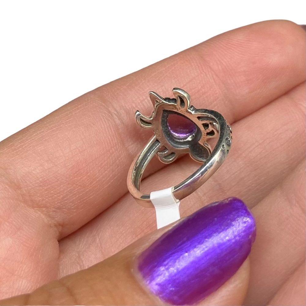 Amethyst Turtle Ring Solid Sterling Silver 925 Genuine Natural Stone Size 6 - Picture 6 of 6